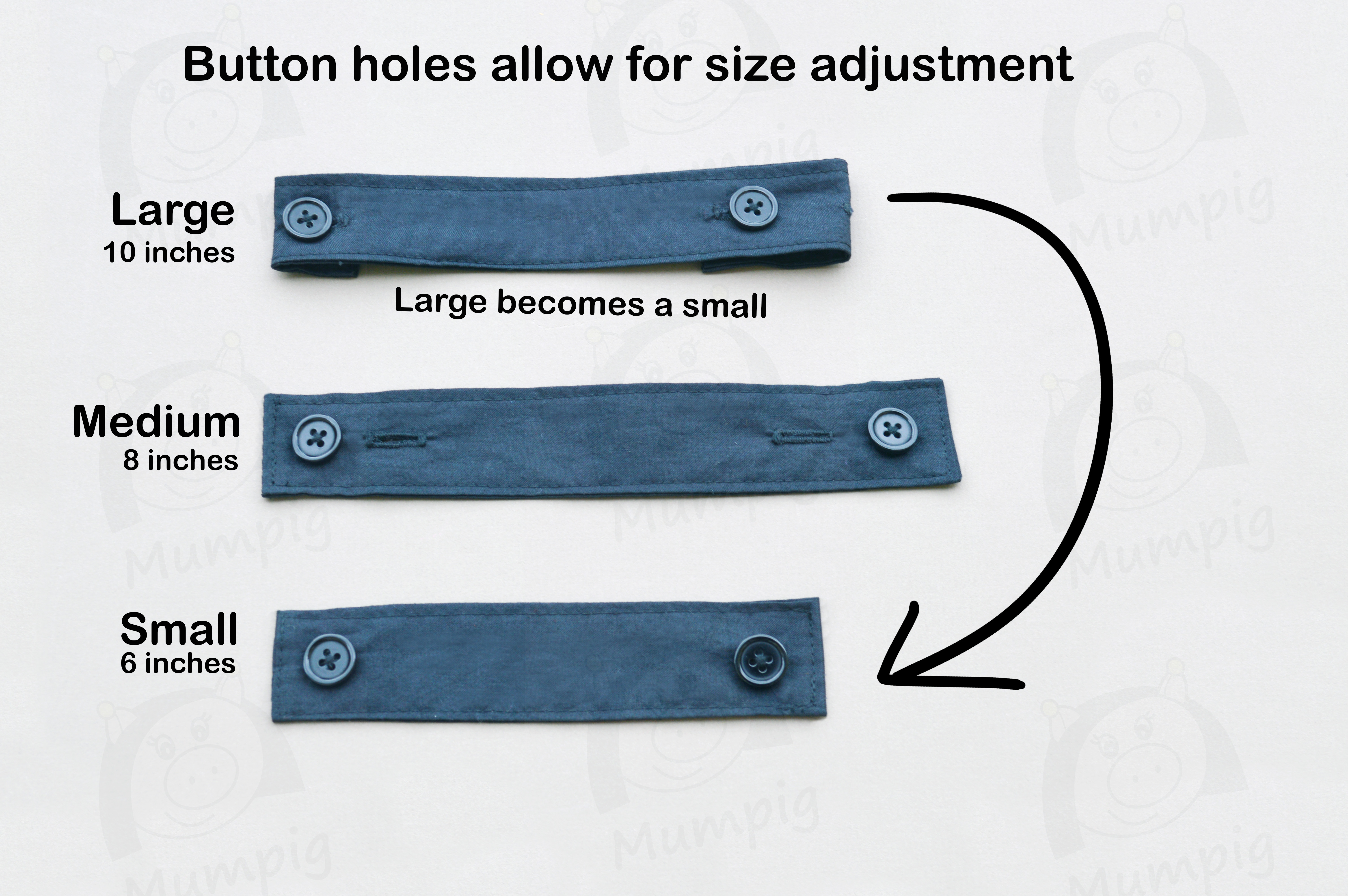 Image shows a large size ear saver adjusted to become a medium size ear saver